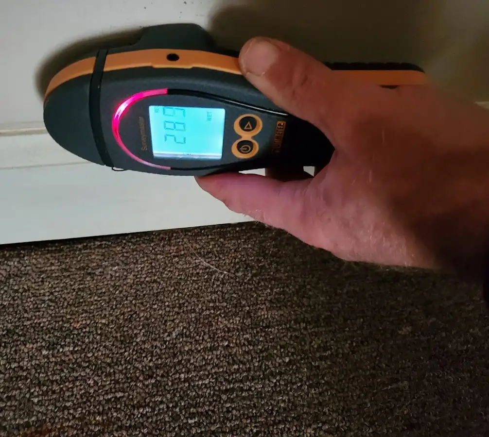 Moisture detection at baseboard during Burst Pipe Cleanup in Gahanna